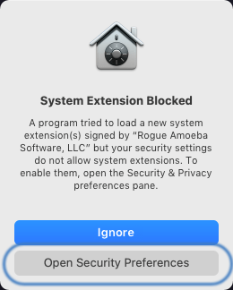 System Blocked click Open Security Preferences