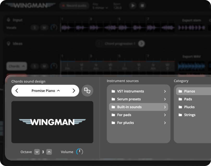 Choose a sound in Wingman before adding effects