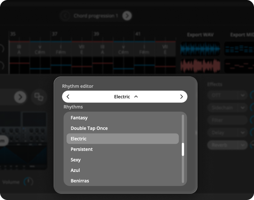 Chord and bass rhythm presets plus accents