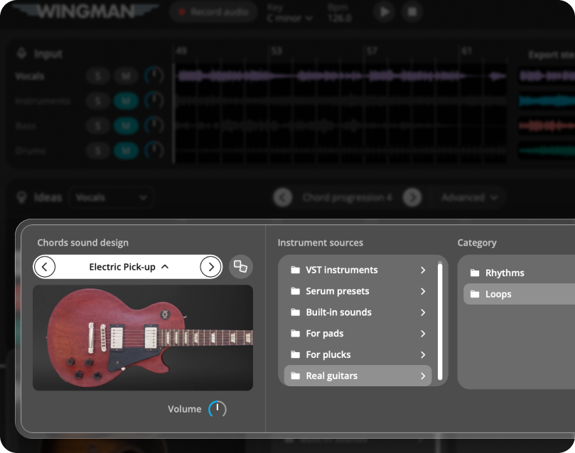 Real recorded guitar parts in Wingman